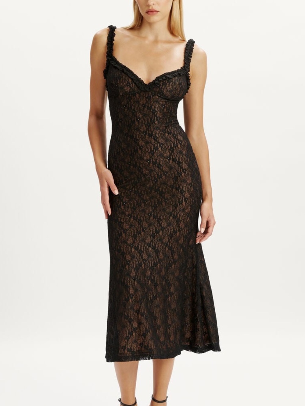 Bardot- Alegra Stretch Lace Midi Dress In Black NWT